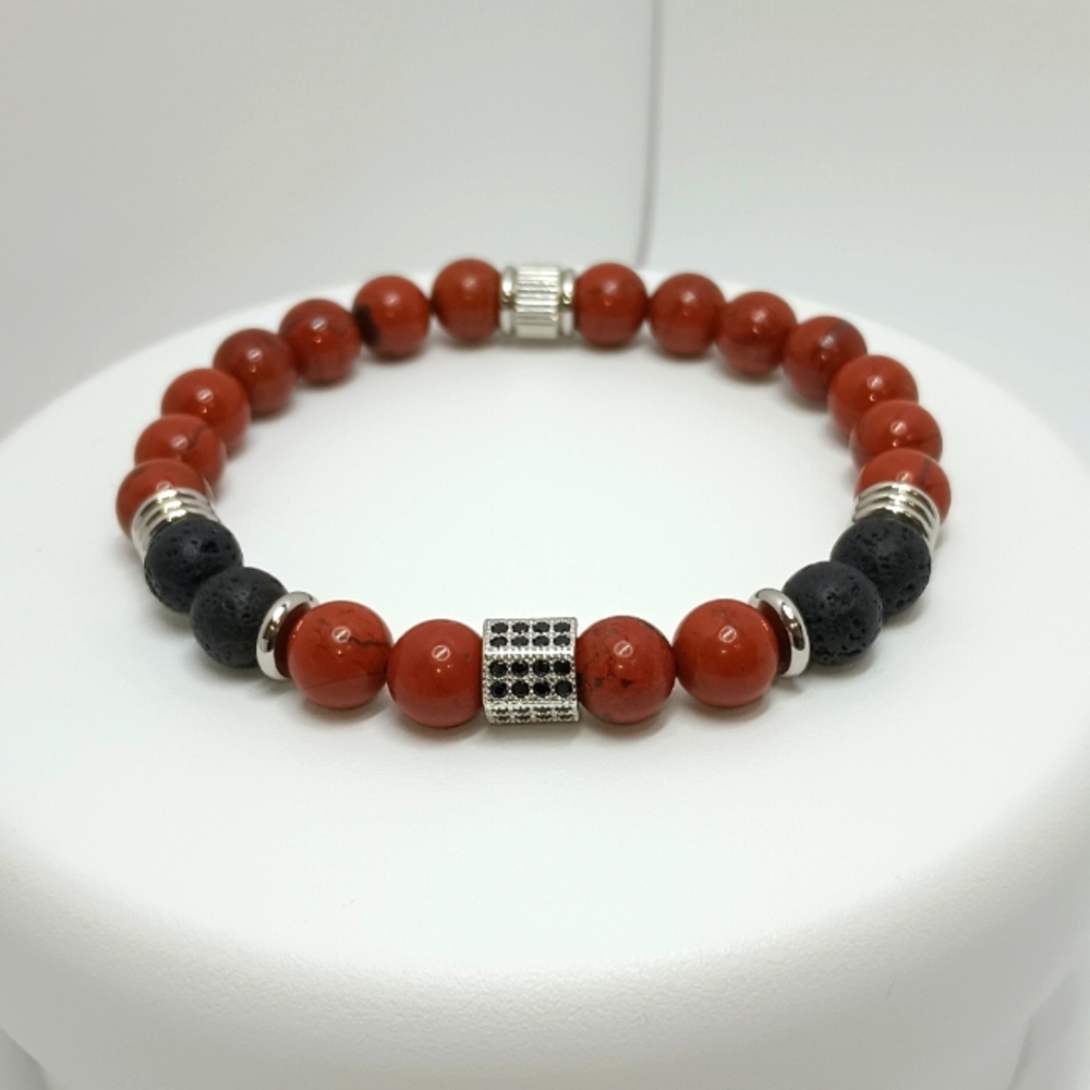 Red Jasper + Lava Stone | Unisex | Healing Crystal Beaded Bracelet